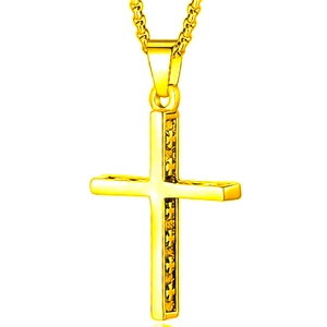 Vintage gold stainless steel cross necklace with embossed pendant and box chain