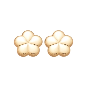 Polished flower stud earrings in gold finish with five-petal 3D floral design
