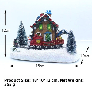 Miniature de maison de Noël lumineuse avec train Joy et scène de neige, 18x10x12 cm