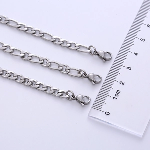 Polished silver Figaro stainless steel chain necklaces with lobster clasp closure