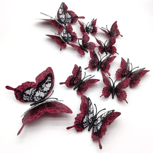 Lot de 12 autocollants muraux papillon 3D avec motifs tête de mort et roses rouges