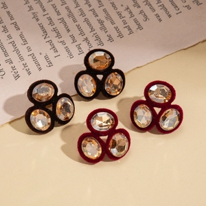 Vintage oval velvet earrings with champagne crystals and rhinestone geometry