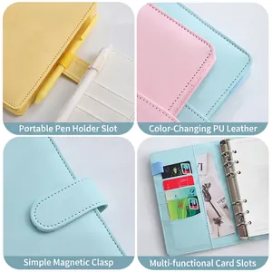 A6/A5 Macaron PU leather loose-leaf binder notebook with magnetic buckle and card slots