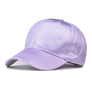 Detailed side view of a shimmering purple gradient PU baseball cap with shiny sequins.