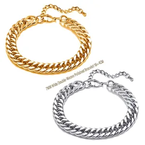 Bracelet gourmette 7mm pour homme en acier inoxydable bicolore or et argent poli