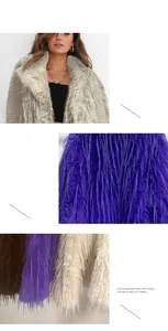 Detail of premium imitation fur texture and notched lapel on short solid purple jacket