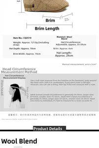 Size guide for vintage wool blend plaid beret showing measurements and head circumference
