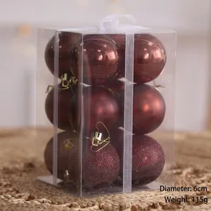 Christmas tree ornaments set of 12 brown baubles 6cm in transparent box with 115g weight