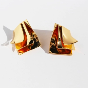Übertriebene goldene mehrlagige geometrische Ohrringe mit polierter Spiegeloberfläche