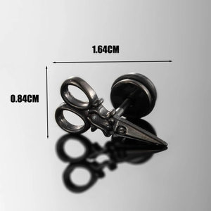 Gothic style stainless steel scissors shaped stud earrings in black and silver vintage finish