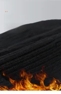 Macro detail of black ribbed knit fabric showing thick texture and thermal warmth effect