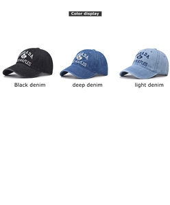 Trois casquettes en denim délavé noir, bleu foncé et bleu clair avec broderie CANADA vintage