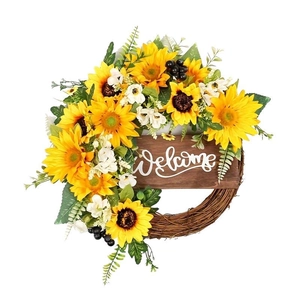 Ghirlanda di girasoli artificiali con targa Welcome per decorazione porta di casa