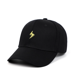Classic black baseball cap with yellow lightning bolt embroidery and curved brim