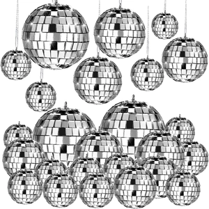 Silver mirror disco ball ornaments in various sizes for Christmas tree decoration