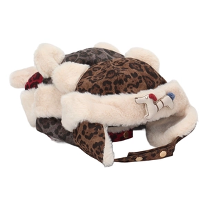 Winter leopard print baby trapper hat with warm plush lining and cute puppy patch