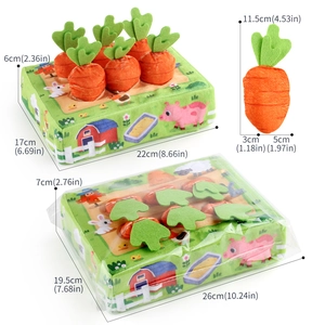 Plush carrot tissue box toy for babies featuring a soft farm-themed base and six plush carrots