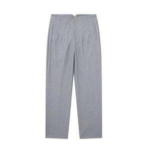 Women's high-waisted cropped trousers in grey featuring sharp front pleat detailing