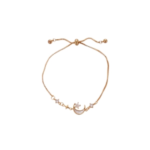 18k vergoldetes verstellbares Bolo-Armband mit Mond, Sternanhängern und Zirkonia