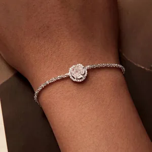Elegant S925 sterling silver rose bracelet with sparkling crystals for women