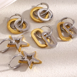 Minimalist 18K gold plated stainless steel hoop earrings with star charms in gold and silver