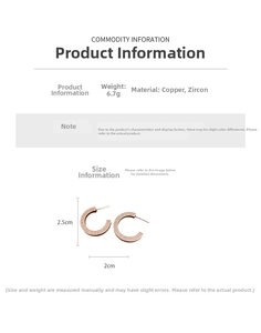 Rose gold C-shaped hoop earrings with zircon pavé, measuring 2.5cm by 2cm and weighing 6.7g