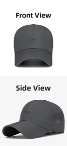 Detail of dark grey quick-dry baseball cap with sport embroidery and breathable laser holes