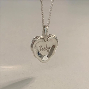 Minimalist 925 sterling silver necklace with a heart pendant engraved with July text