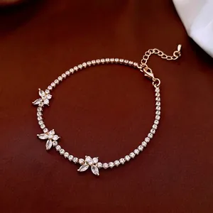 Elegant gold zircon butterfly tennis bracelet with sparkling round crystals for women