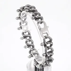 Men Bracelet 316L Stainless Steel Snake Scale Serpent Link Retro Punk Goth Heavy Metal Jewelry Accessory