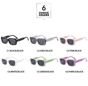 Detailed grid showing six color options for vintage square frame sunglasses on white background
