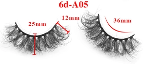 Detailed size specifications for 6D Russian curl false eyelashes model 6d-A05