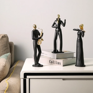 Set de figurines de musiciens modernes en noir mat et or pour décoration