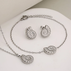 Parure de bijoux en acier inoxydable avec pendentif coquillage, collier et bracelet