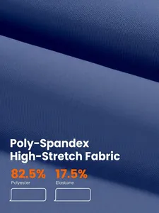 Vista macro de tela elástica azul marino para leggings de yoga con 82,5% poliéster y 17,5% elastano