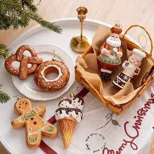 Christmas Ornaments Food Gingerbread Man Donut Ice Cream Chef Santa Hanging Decorations For Holiday Tree Plastic