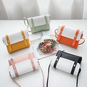 Women Crossbody Small Square Bag PU Leather Contrast Color Magnetic Buckle Mini Shoulder Purse Fashion Simple Casual