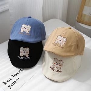 Béret En Coton Pour Enfants Chapeau De Peintre Broderie Ours Mignon Sweet Bear Casquette Respirante Pare-Soleil Bébé