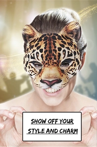 Detail of leopard print EVA half-face mask featuring the SHOW OFF YOUR STYLE text overlay