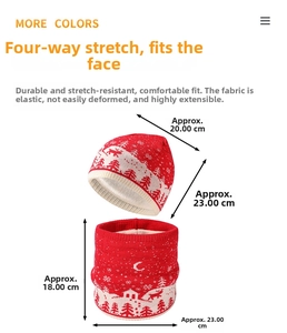 Detail of high-elastic knit hat and neck warmer set with Christmas deer and snowflake patterns