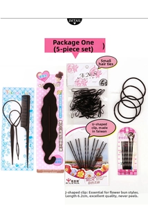 5-piece hair styling tool set with topsy tail, sponge bun maker and U-shaped hair clips