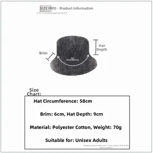Size chart showing 58cm circumference and dimensions for the cartoon bucket hat