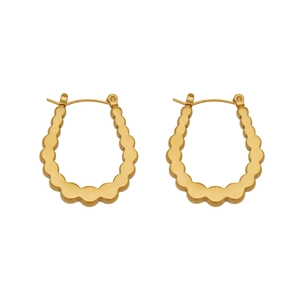 Golden stainless steel U-shaped geometric hoop earrings with wave edges for women