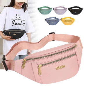 Women Waist Bag Oxford Cloth Multi Pocket Fanny Pack Outdoor Sports Crossbody Chest Bag Casual Adjustable Gold Zipper