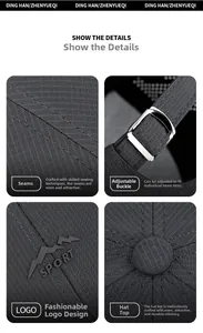 Macro details of breathable quick-dry baseball cap with metal buckle and sport mountain logo