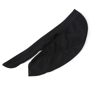 Black silky durag with long tail and reinforced stitching for wave hair styling