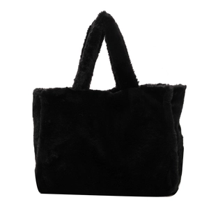 Sac à main carré classique en peluche noire pour femme au design rétro minimaliste