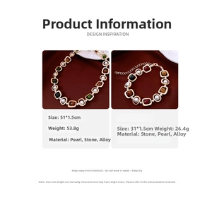 Spécifications du set de bijoux vintage avec perles et pierres, collier et bracelet