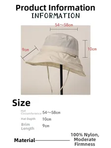 Detailed dimension chart and material specifications for women's nylon quick-dry sun hat