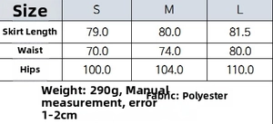 Detailed size chart for the sequin slip dress including length, waist, and hip data